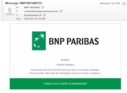 Exemple d'arnaque au phishing par mail