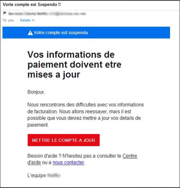 Exemple de fishing par mail