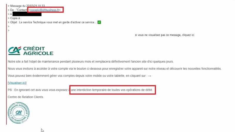 exemple phishing crédit agricole