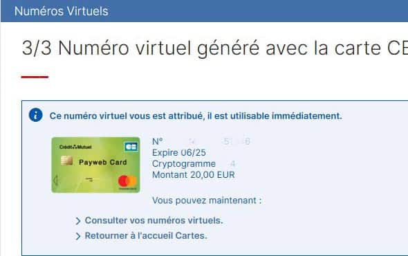 carte virtuelle éphémère