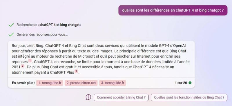 Quelles différences entre chatgpt et bing chat ?