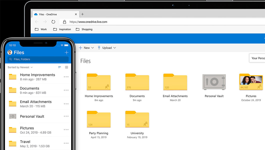 Application OneDrive PC et smartphone